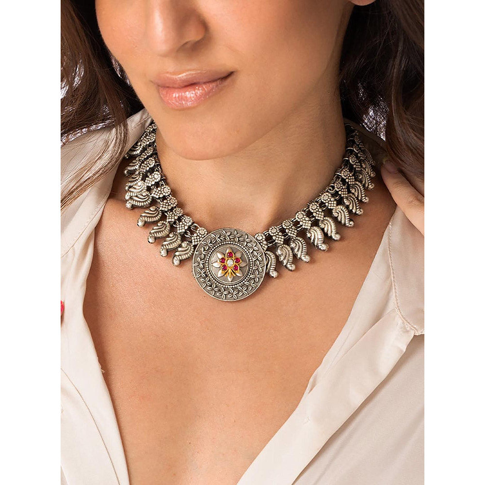 Joules By Radhika Textured Medallion Choker Necklace