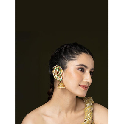 Joules By Radhika 2 In 1 Emerald Jhumka Cuff Earrings