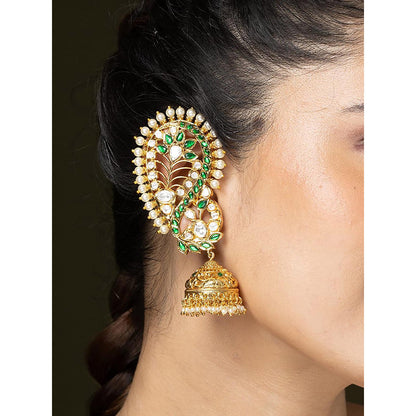Joules By Radhika 2 In 1 Emerald Jhumka Cuff Earrings