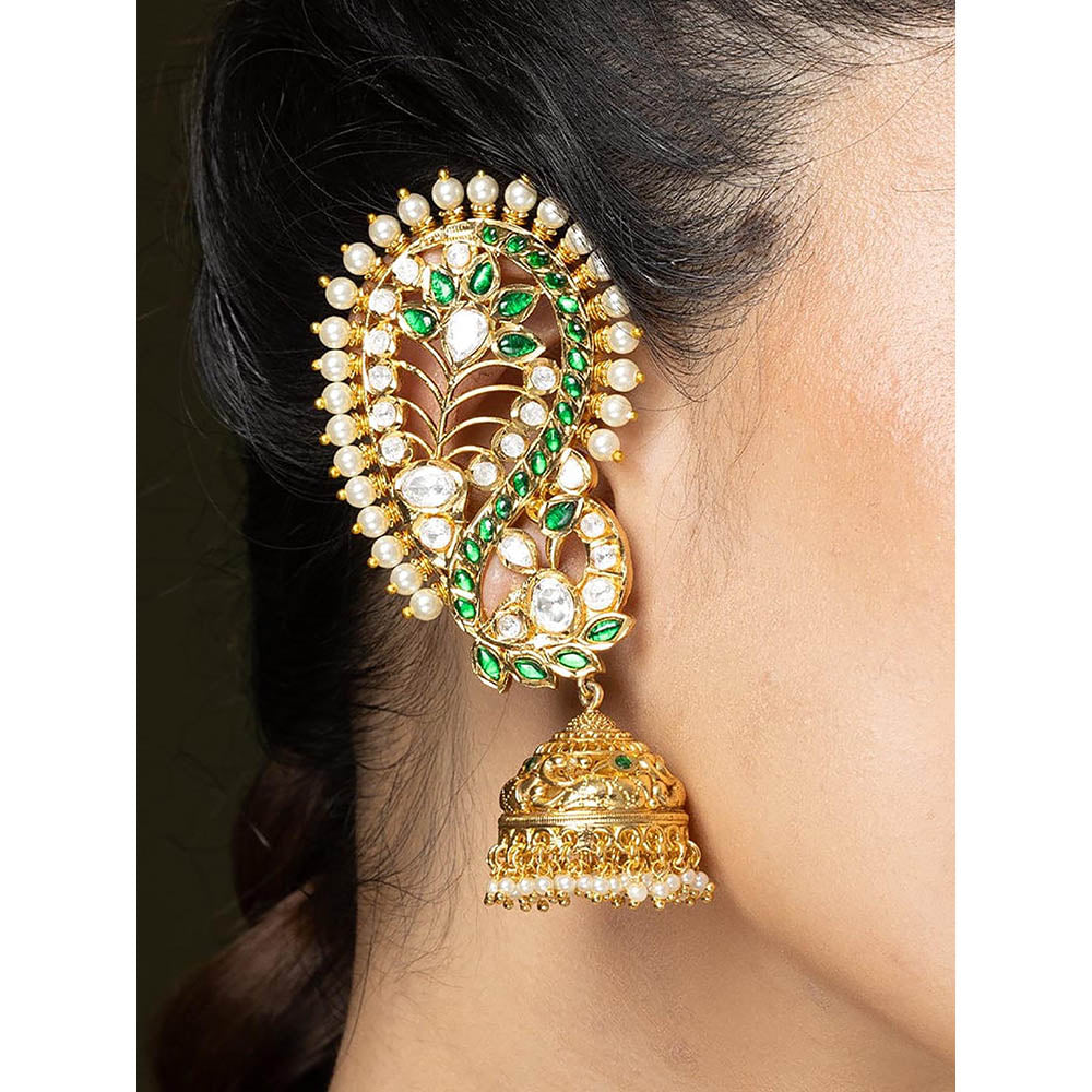 Joules By Radhika 2 In 1 Emerald Jhumka Cuff Earrings