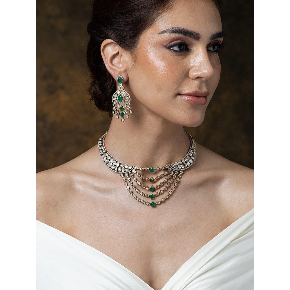Joules By Radhika Emerald Cascade Polki & Stone Necklace Set