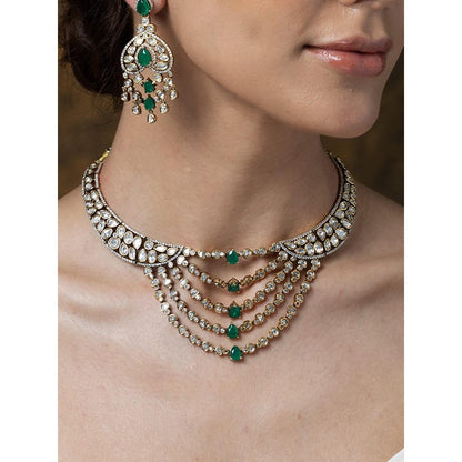 Joules By Radhika Emerald Cascade Polki & Stone Necklace Set
