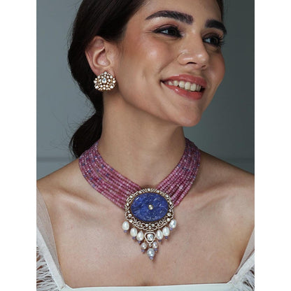 Joules By Radhika Lavender Bead & Lapis Lazuli Pendant Necklace Set
