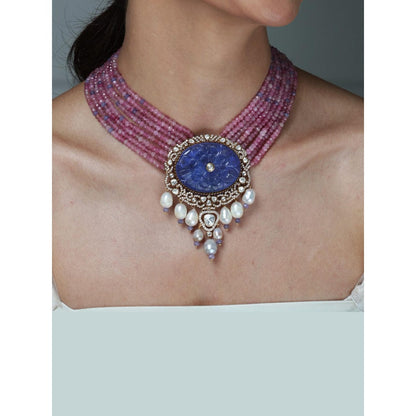 Joules By Radhika Lavender Bead & Lapis Lazuli Pendant Necklace Set