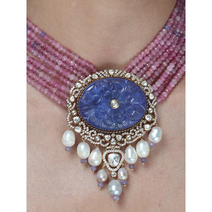 Joules By Radhika Lavender Bead & Lapis Lazuli Pendant Necklace Set