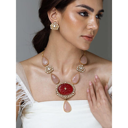 Joules By Radhika Rose Quartz & Kundan Long Necklace Set