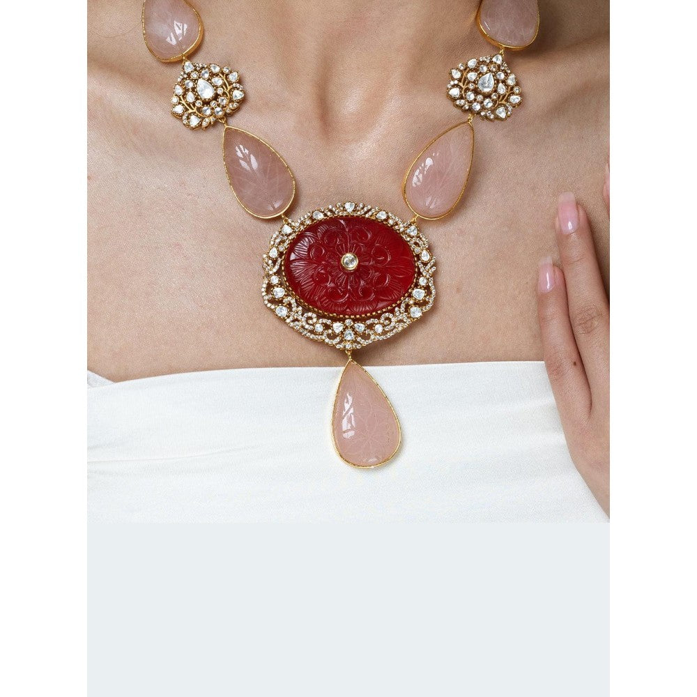 Joules By Radhika Rose Quartz & Kundan Long Necklace Set