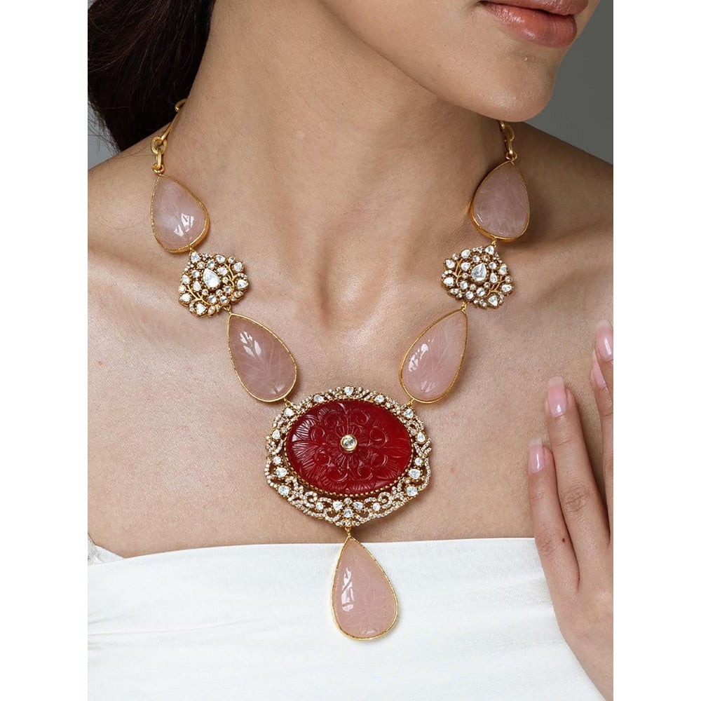 Joules By Radhika Rose Quartz & Kundan Long Necklace Set