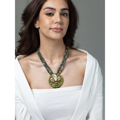 Joules By Radhika Green Dual-Strand Artistic Long Necklace