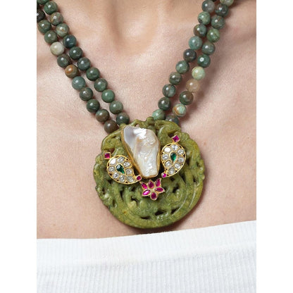 Joules By Radhika Green Dual-Strand Artistic Long Necklace
