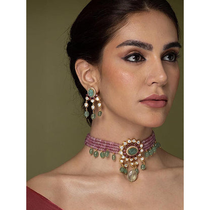 Joules By Radhika Lavender & Mint Gemstone Necklace Set