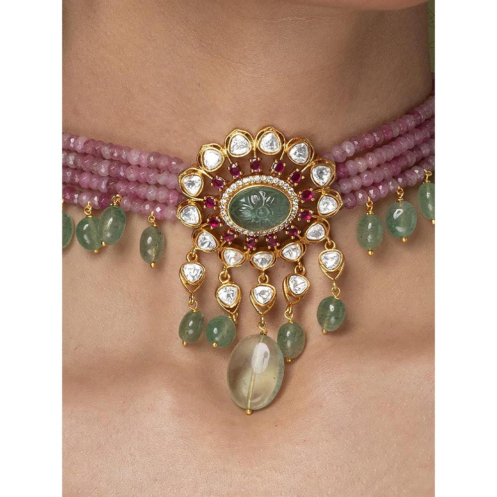 Joules By Radhika Lavender & Mint Gemstone Necklace Set