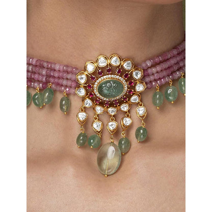 Joules By Radhika Lavender & Mint Gemstone Necklace Set
