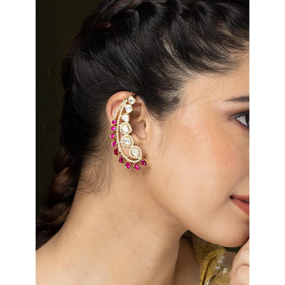 Joules By Radhika Vibrant Red & White Stone Cuffs Earrings
