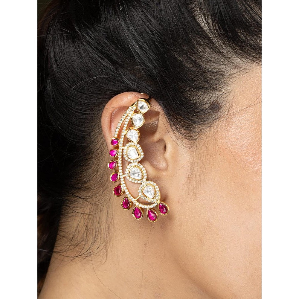 Joules By Radhika Vibrant Red & White Stone Cuffs Earrings
