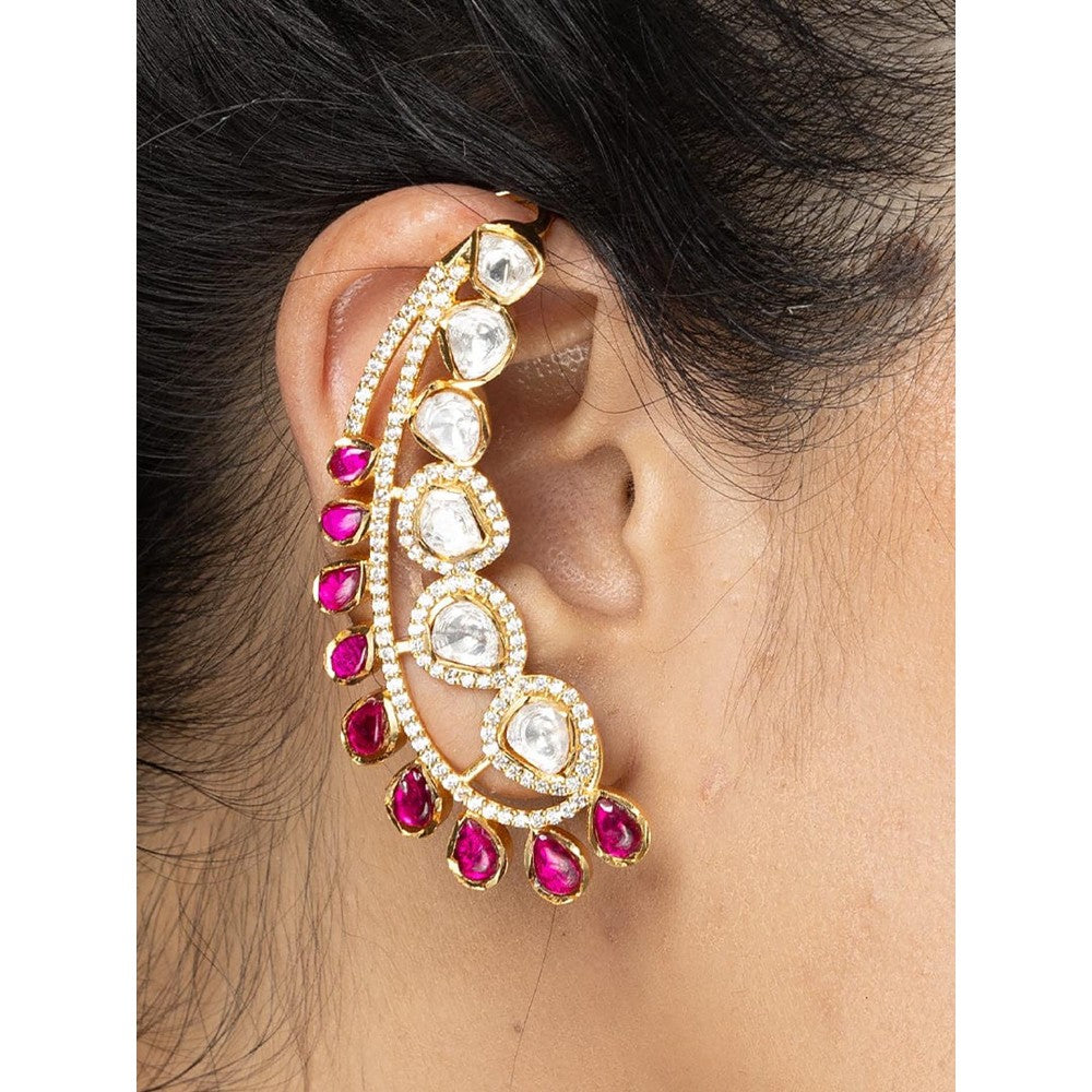 Joules By Radhika Vibrant Red & White Stone Cuffs Earrings