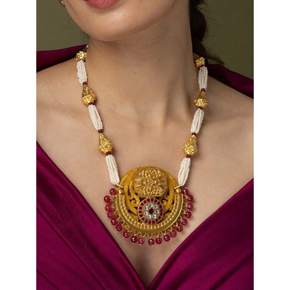 Joules By Radhika Gold Plated Medallion & Pearl Long Necklace Set