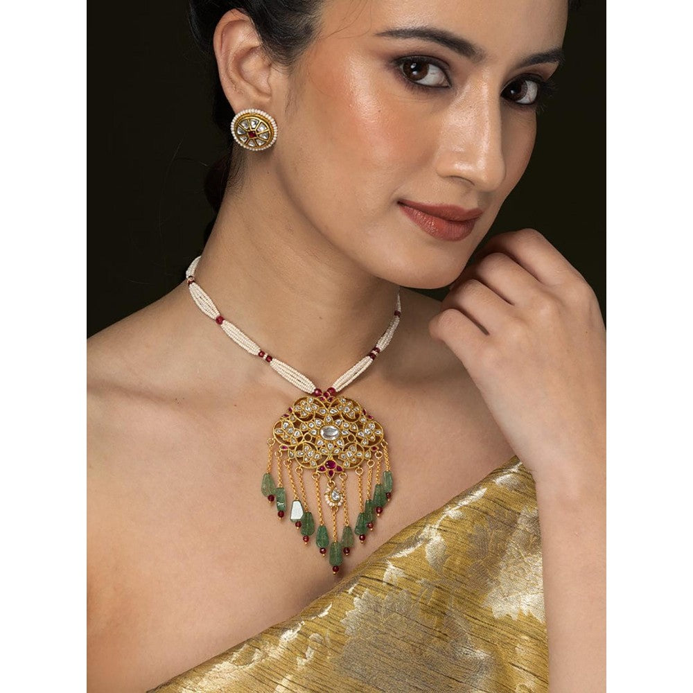 Joules By Radhika Mughal-Inspired Polki Long Necklace Set