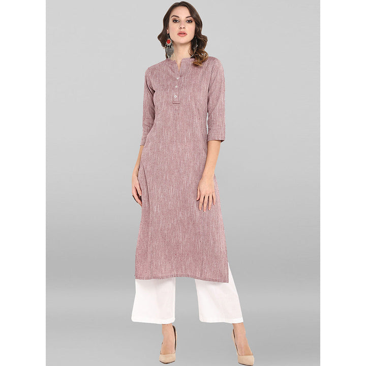 Janasya Mauve Cotton Solid Straight Kurta