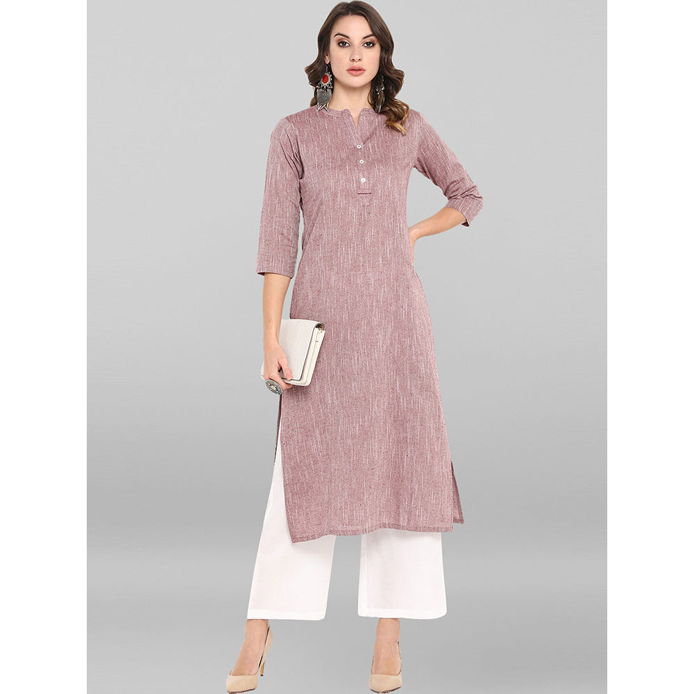 Janasya Mauve Cotton Solid Straight Kurta