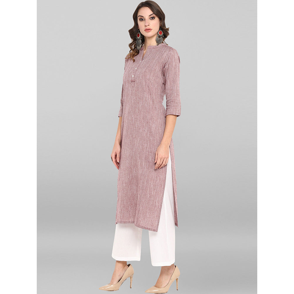 Janasya Mauve Cotton Solid Straight Kurta