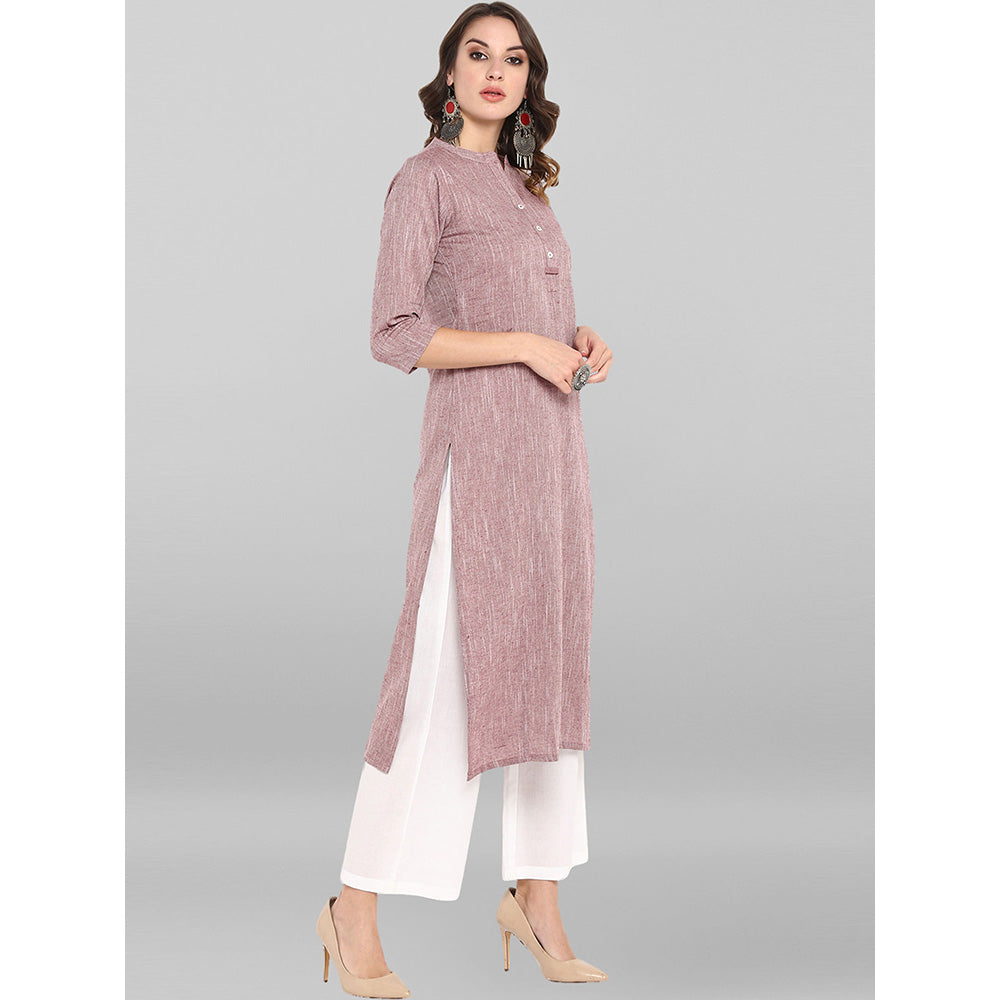 Janasya Mauve Cotton Solid Straight Kurta