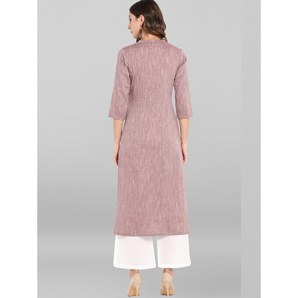 Janasya Mauve Cotton Solid Straight Kurta