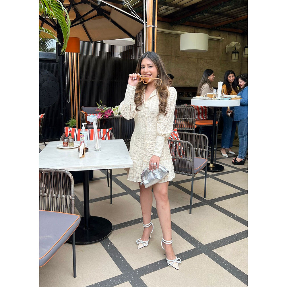 Juhi Nanda Off White Crochet Lace Dress