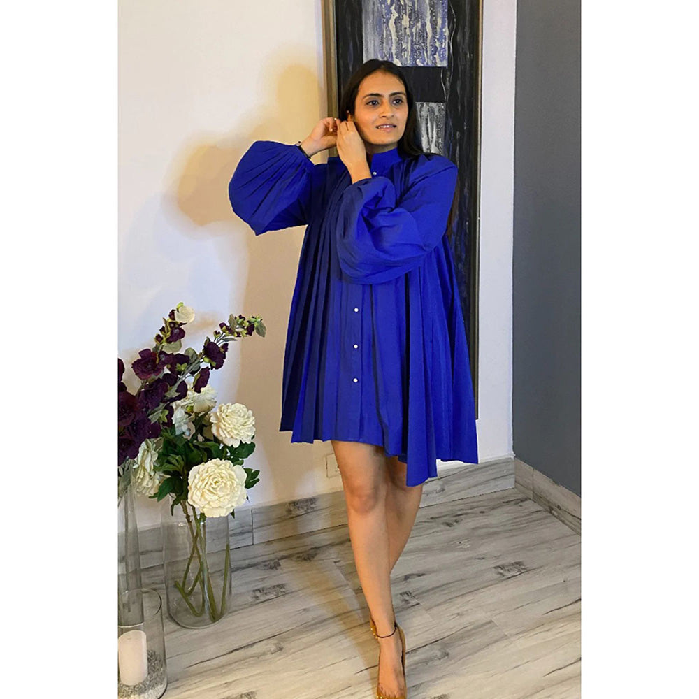 Juhi Nanda Royal Blue Pleated Dress (Set of 2)