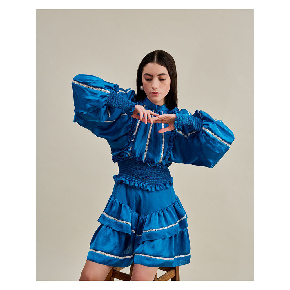 Juhi Nanda Victorian Satin Dress With Lace