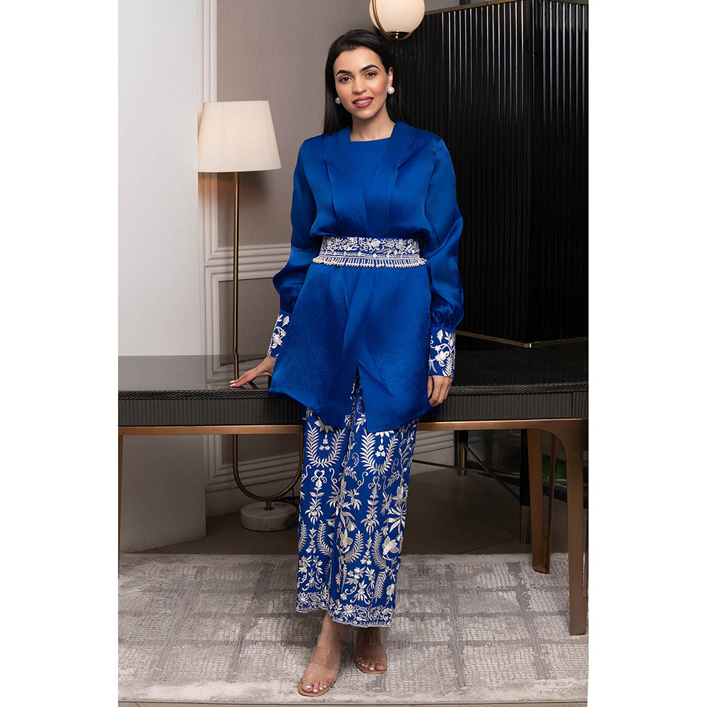 JUHI NANDA Zaina Organza Tunic with Gaara Pant and Inner Belt (Set of 4)