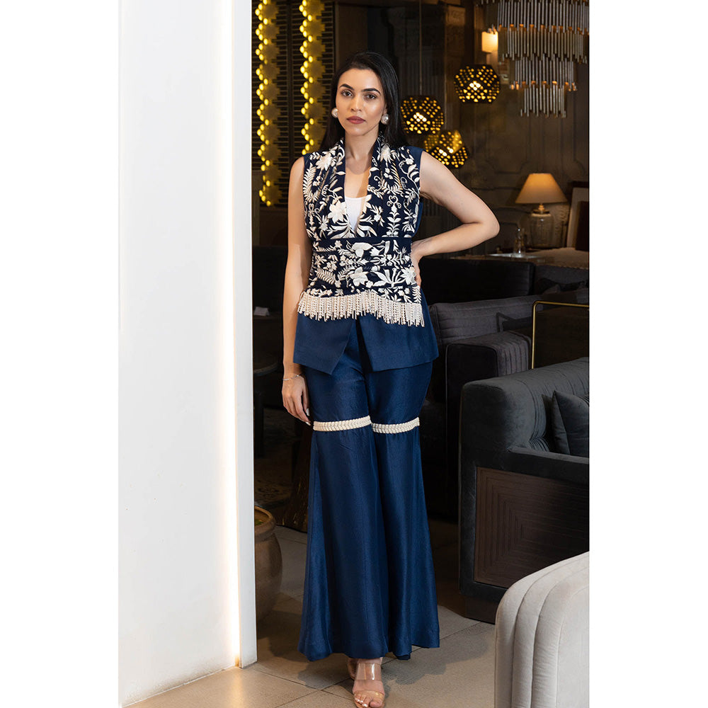 JUHI NANDA Zaina Gaara Draped Sleeveless Jacket And Gharara and Belt (Set of 3)