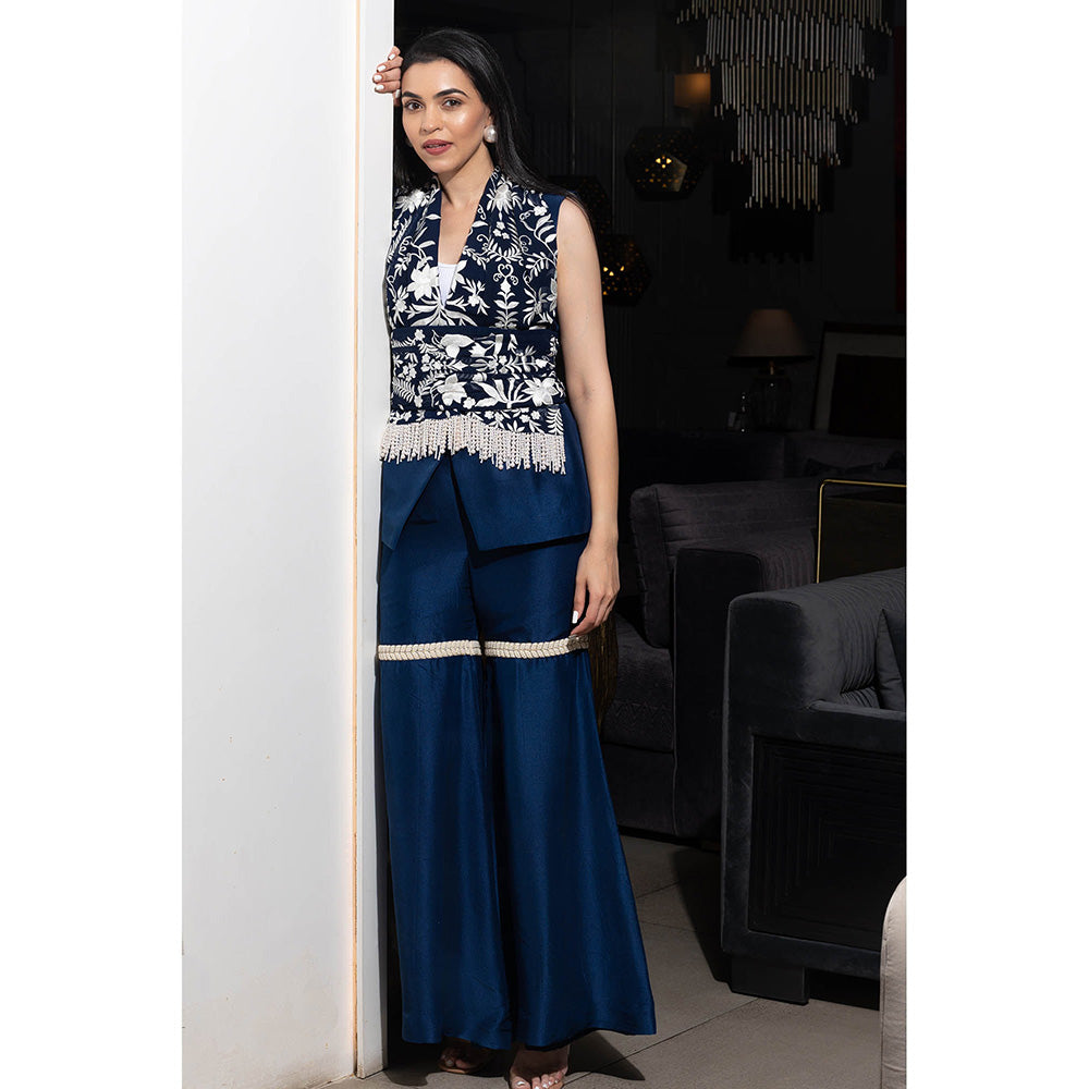 JUHI NANDA Zaina Gaara Draped Sleeveless Jacket And Gharara and Belt (Set of 3)