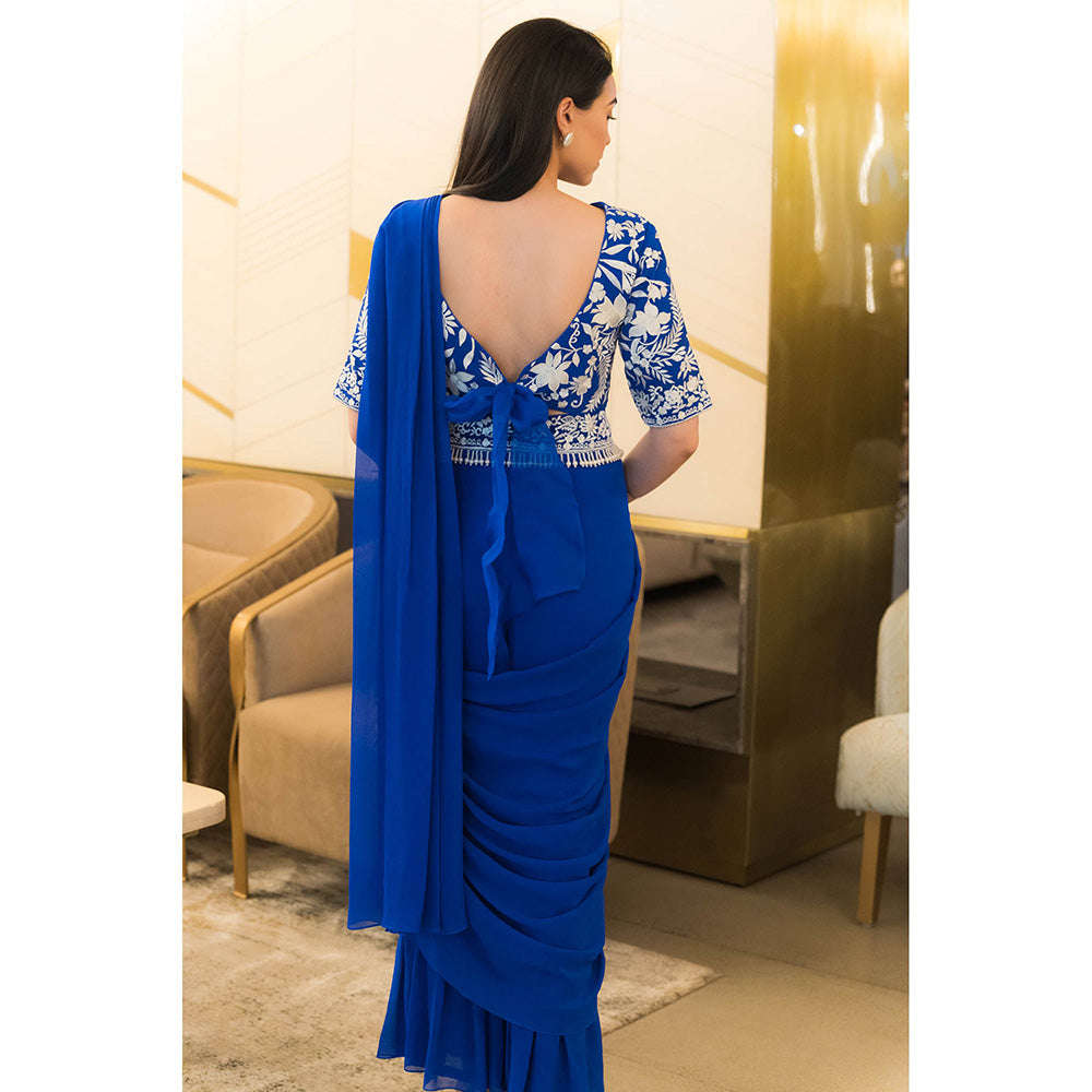 JUHI NANDA Zaina Gaara Ruffle Pant with Saree and Stitched Blouse Belt