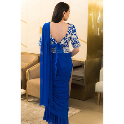 JUHI NANDA Zaina Gaara Ruffle Pant with Saree and Stitched Blouse Belt