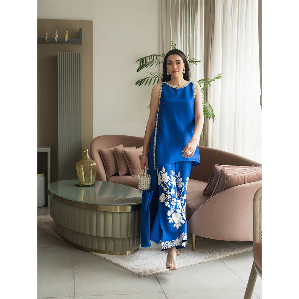 JUHI NANDA Zaina High Low Embroidered Pant with Tunic (Set of 2)