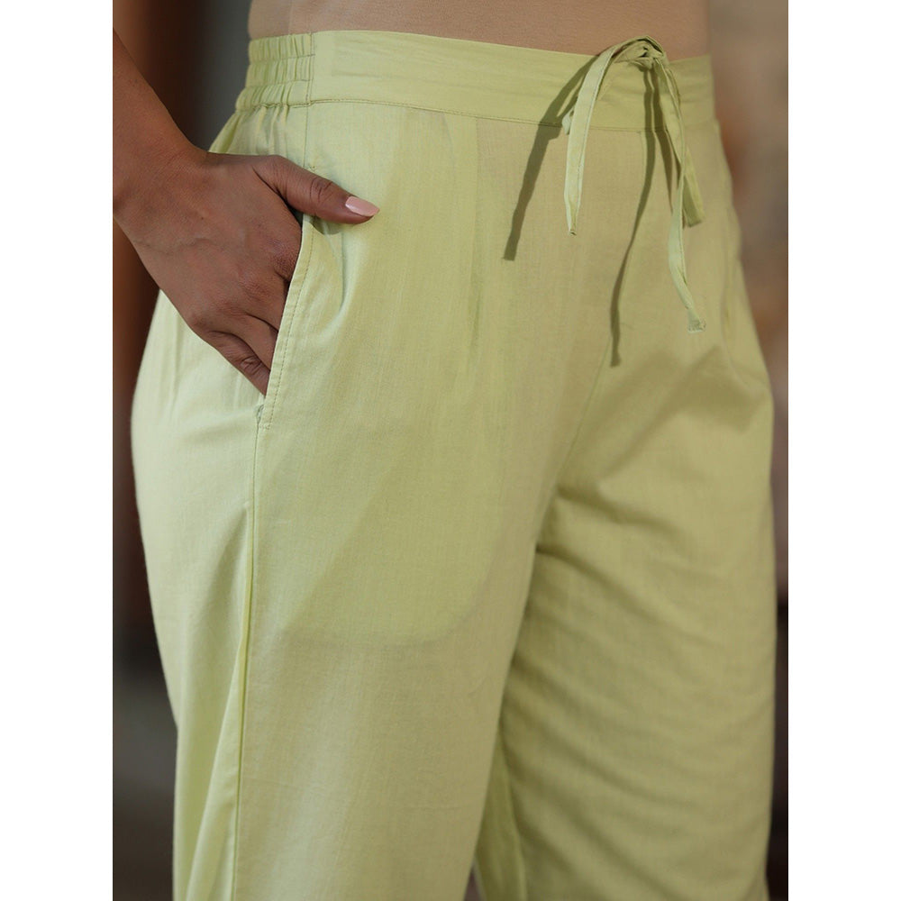 Juniper Lime green Ethnic Motif Printed Pure Cotton Kurta Pants & Dupatta Set with Sequins Work