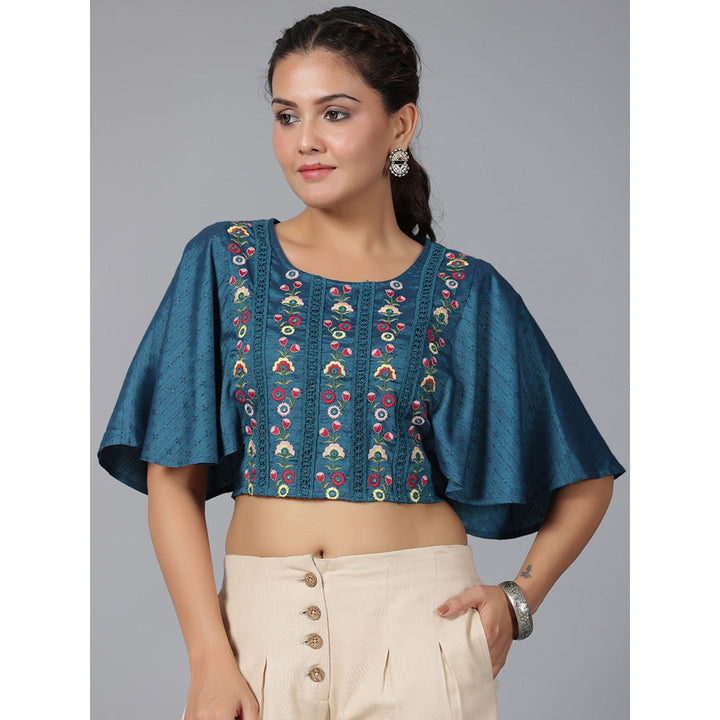 Juniper Women Blue Embroidered Clothing Crop Top & Palazzos (Set of 2)