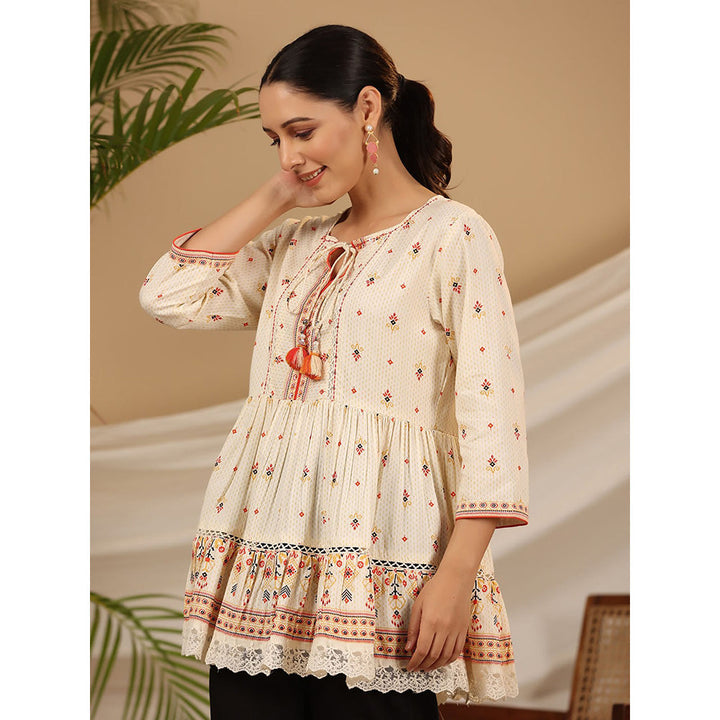 Juniper Ivory Geometric Printed Rayon Tunic with Beads & Sequins