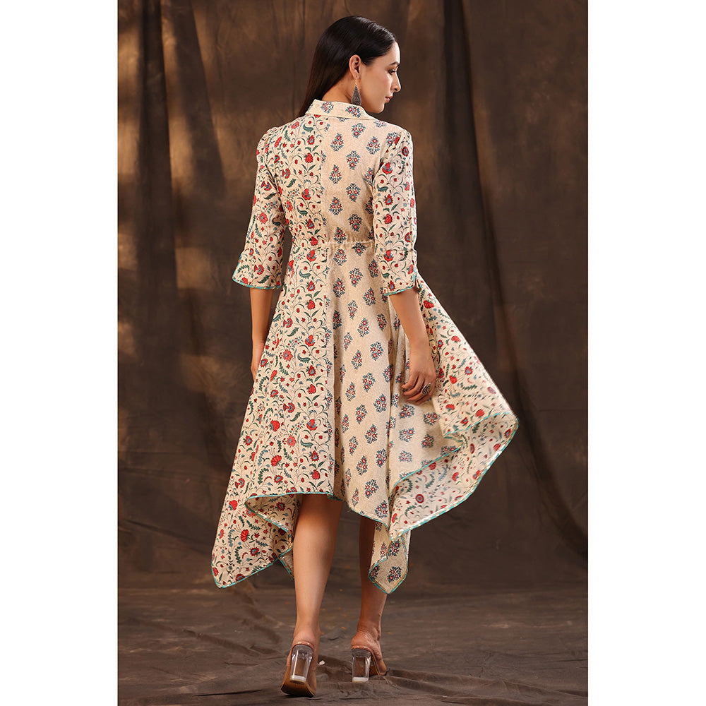 Juniper Beige Pure Cotton Floral Printed Kurta & Palazzo Set with Buttons.