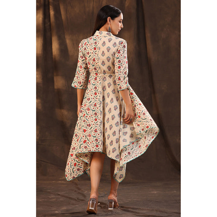 Juniper Beige Pure Cotton Floral Printed Kurta & Palazzo Set with Buttons.