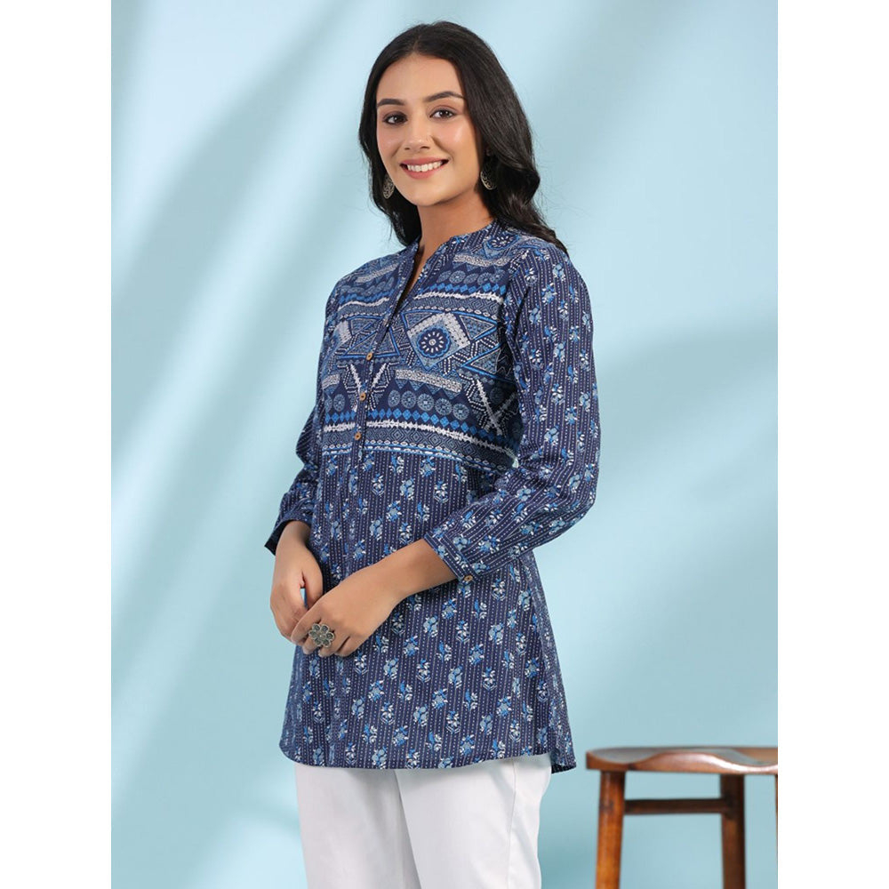 Juniper The Madhubala Blue Geometric Printed Pure Cotton Tunic