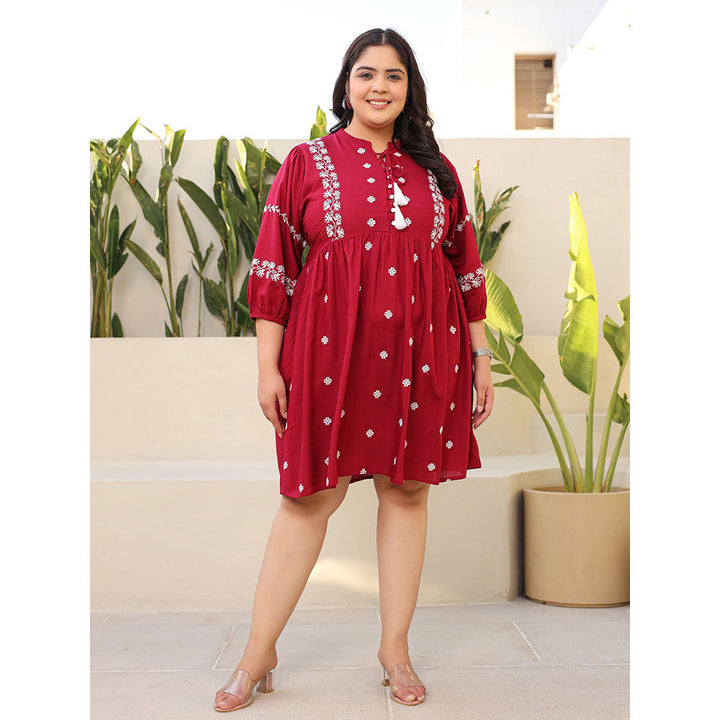 Juniper Womens Red Embroidered Plus Size Knee Length Dress