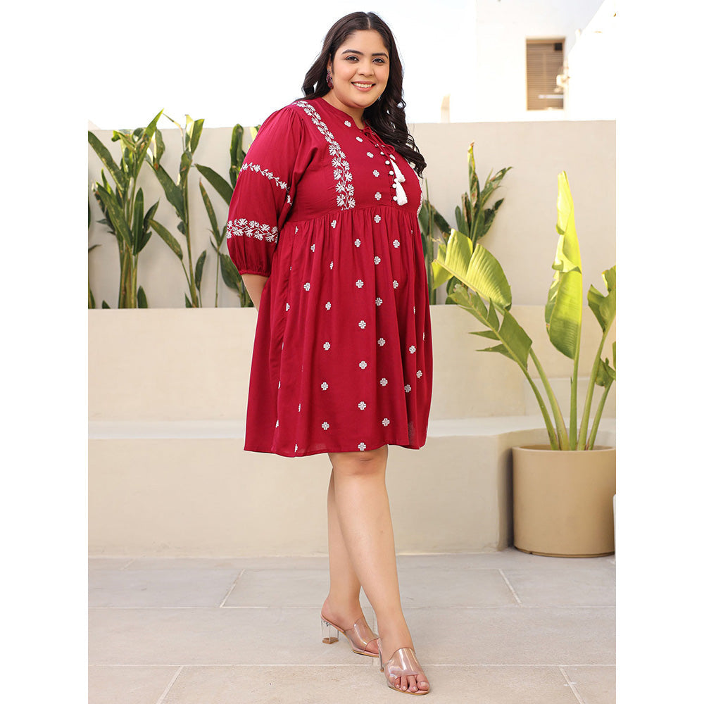 Juniper Womens Red Embroidered Plus Size Knee Length Dress