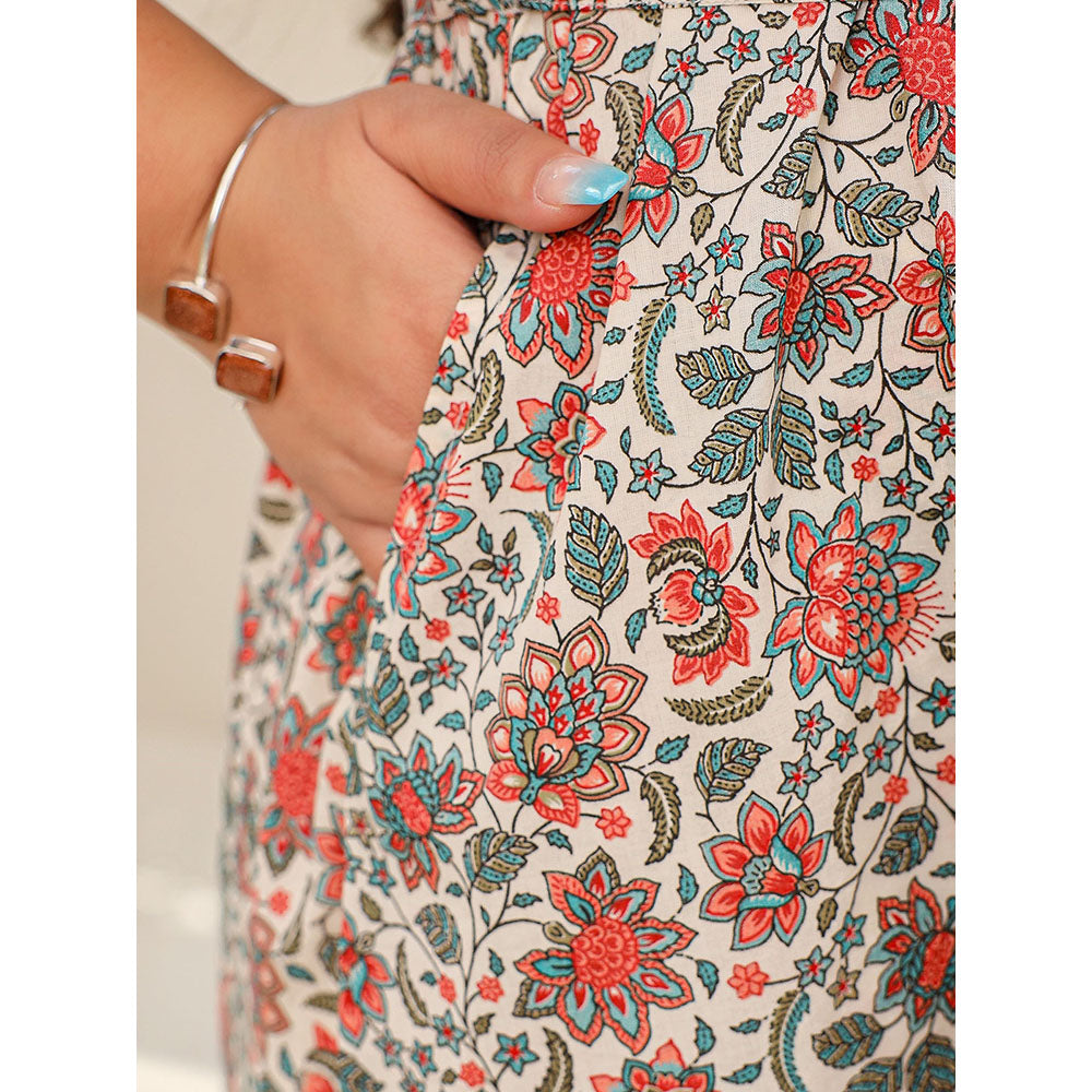 Juniper Womens Multi-Color Floral Printed A-Line Cotton Plus Size Dress with Belt (Set of 2)