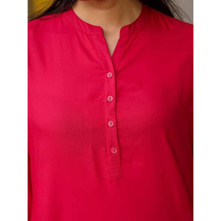 Juniper Pink Solid Modal Rayon Kurta With Straight Silhouette