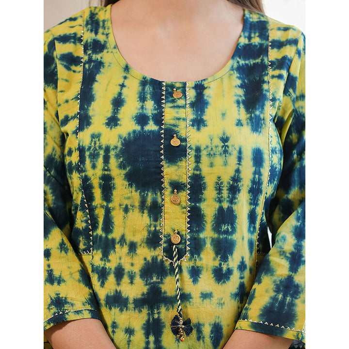 KAAJH Green & Navy Blue Tie Dye Cotton Casual Kurta