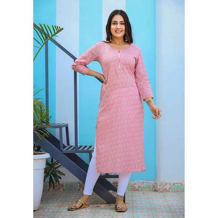 KAAJH Pink Floral Printed Cotton Kurta