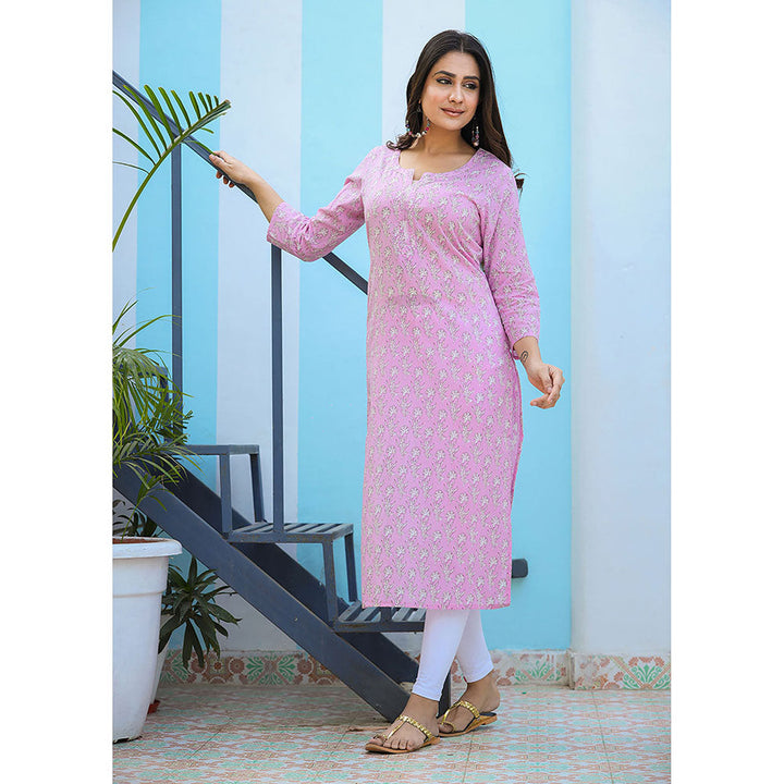 KAAJH Pink Floral Printed Cotton Kurta