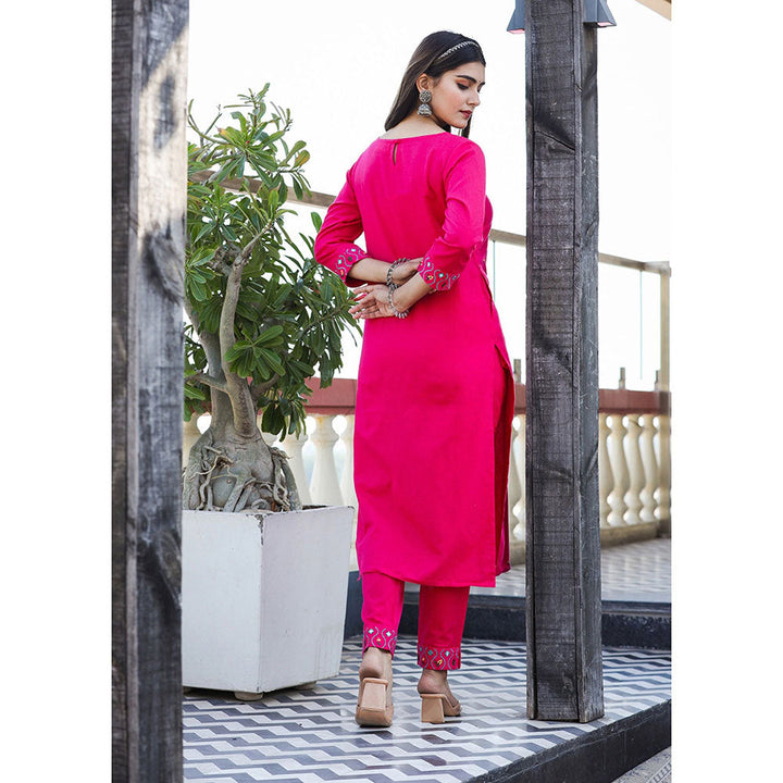 KAAJH Pink Embroidered Cotton Kurta Pant (Set of 2)